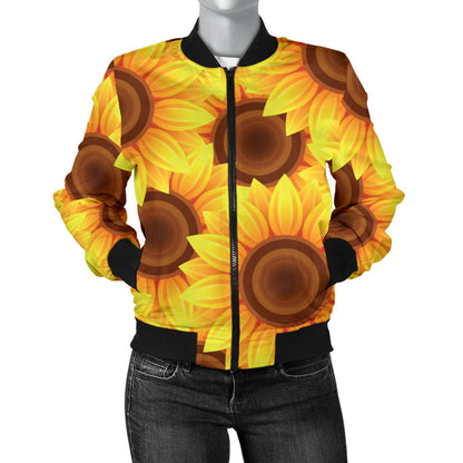 Sunflower Pattern Print Design SF07 Women Bomber Jacket