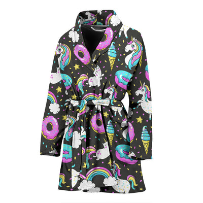 Donut Unicorn Pattern Print Design DN09 Women Bathrobe