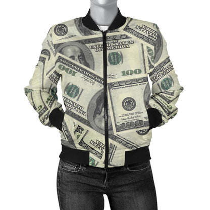 Dollar Pattern Print Design DO02 Women Bomber Jacket