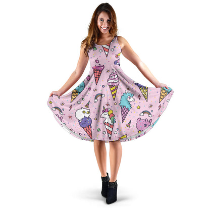 Ice Cream Pattern Print Design IC05 Midi Dress