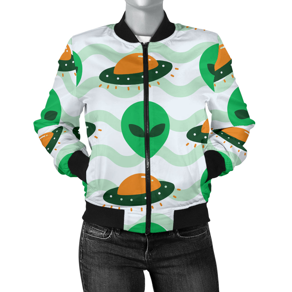 Alien UFO Pattern Print Design 04 Women's Bomber Jacket