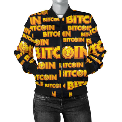 Bitcoin Pattern Print Design DO03 Women Bomber Jacket