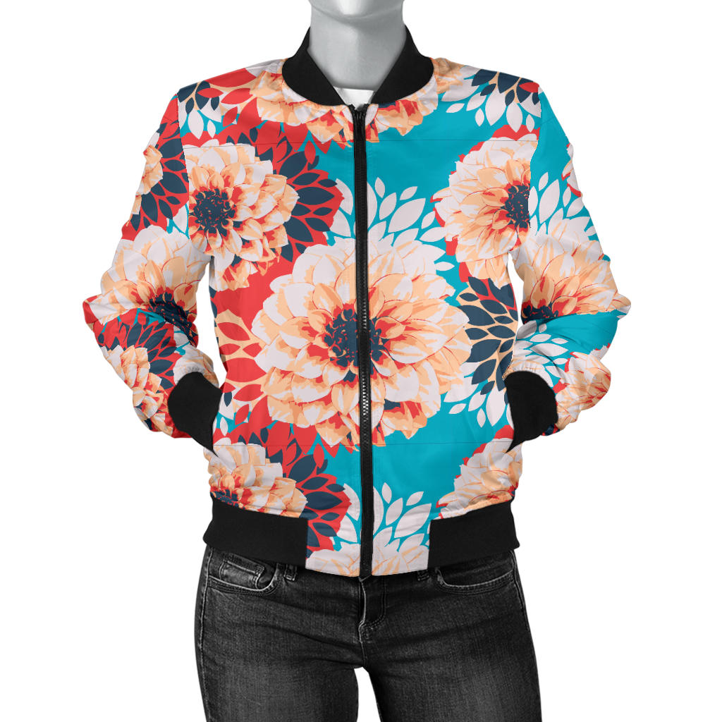 Dahlia Pattern Print Design DH05 Women Bomber Jacket