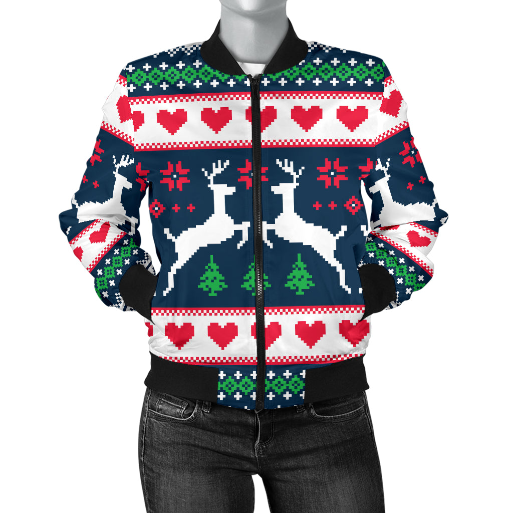 Reindeer Pattern Print Design 03 Women's Bomber Jacket