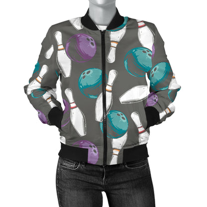 Bowling Pattern Print Design 03 Women's Bomber Jacket