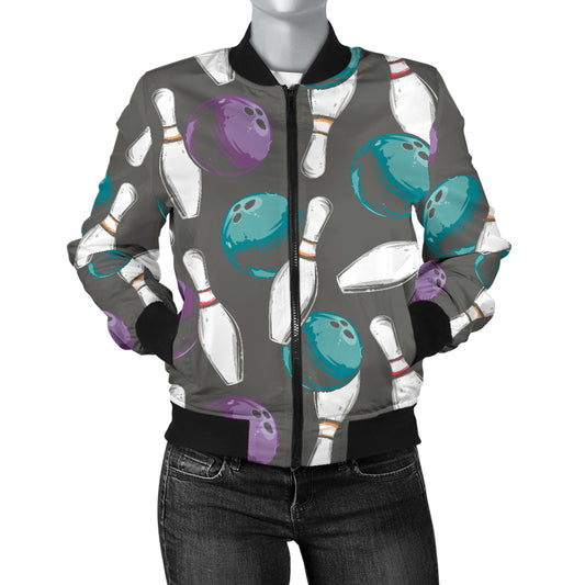 Bowling Pattern Print Design 03 Women's Bomber Jacket
