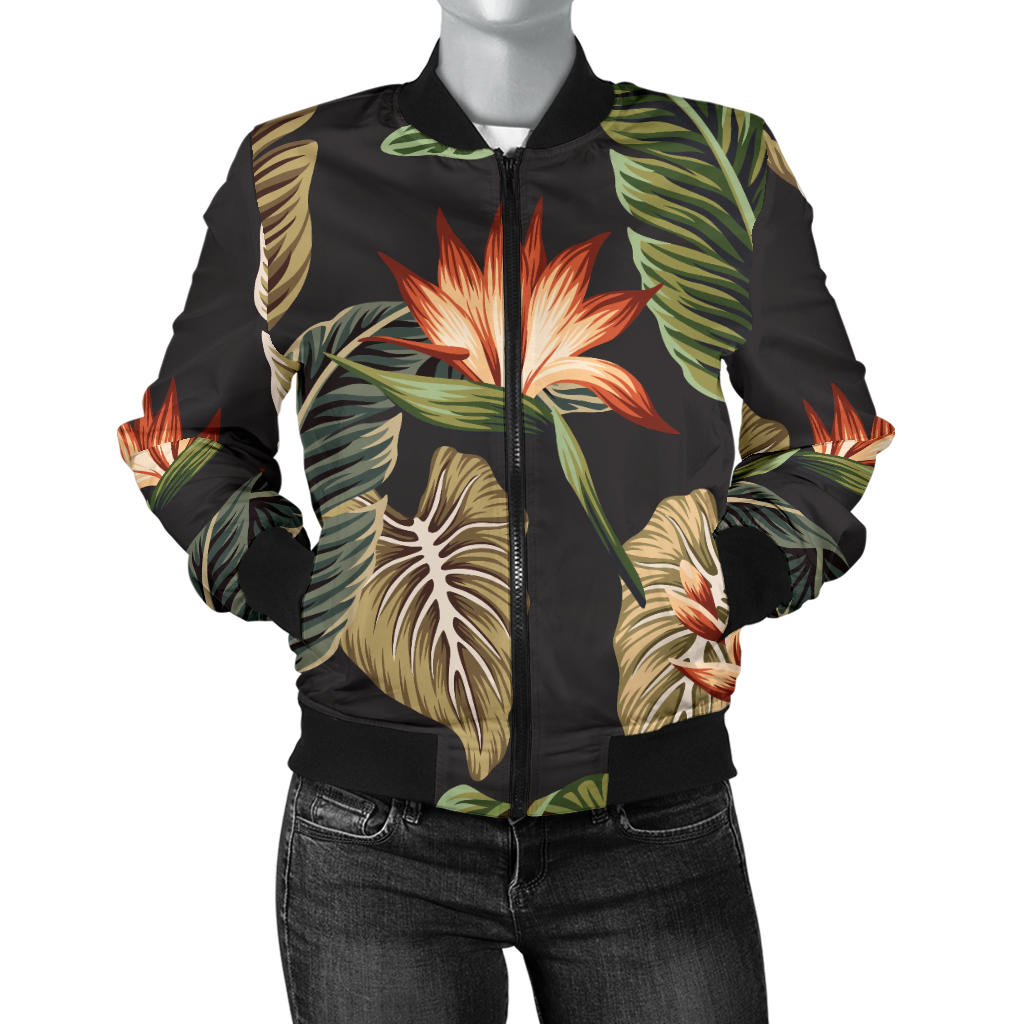 Tropical Flower Pattern Print Design TF014 Women Bomber Jacket