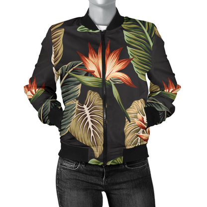 Tropical Flower Pattern Print Design TF014 Women Bomber Jacket