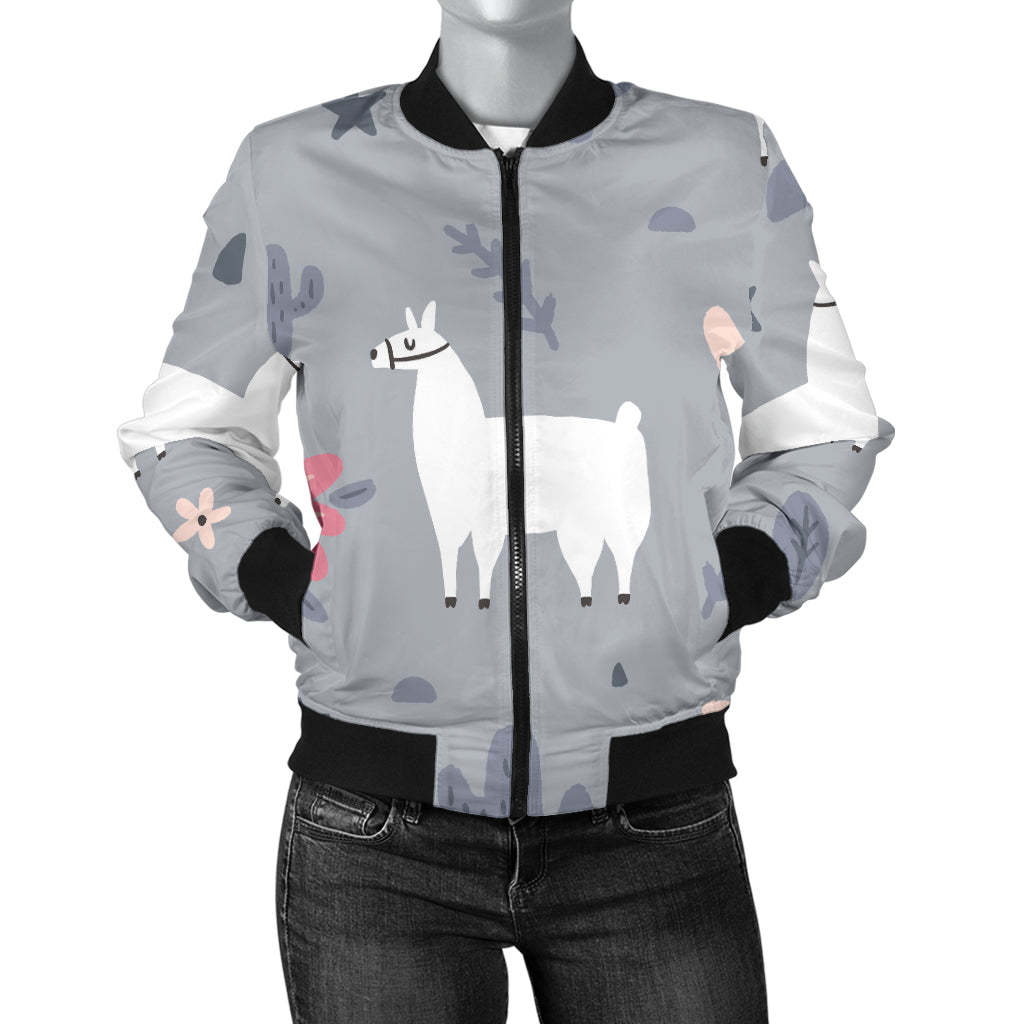 Llama Pattern Print Design 010 Women's Bomber Jacket