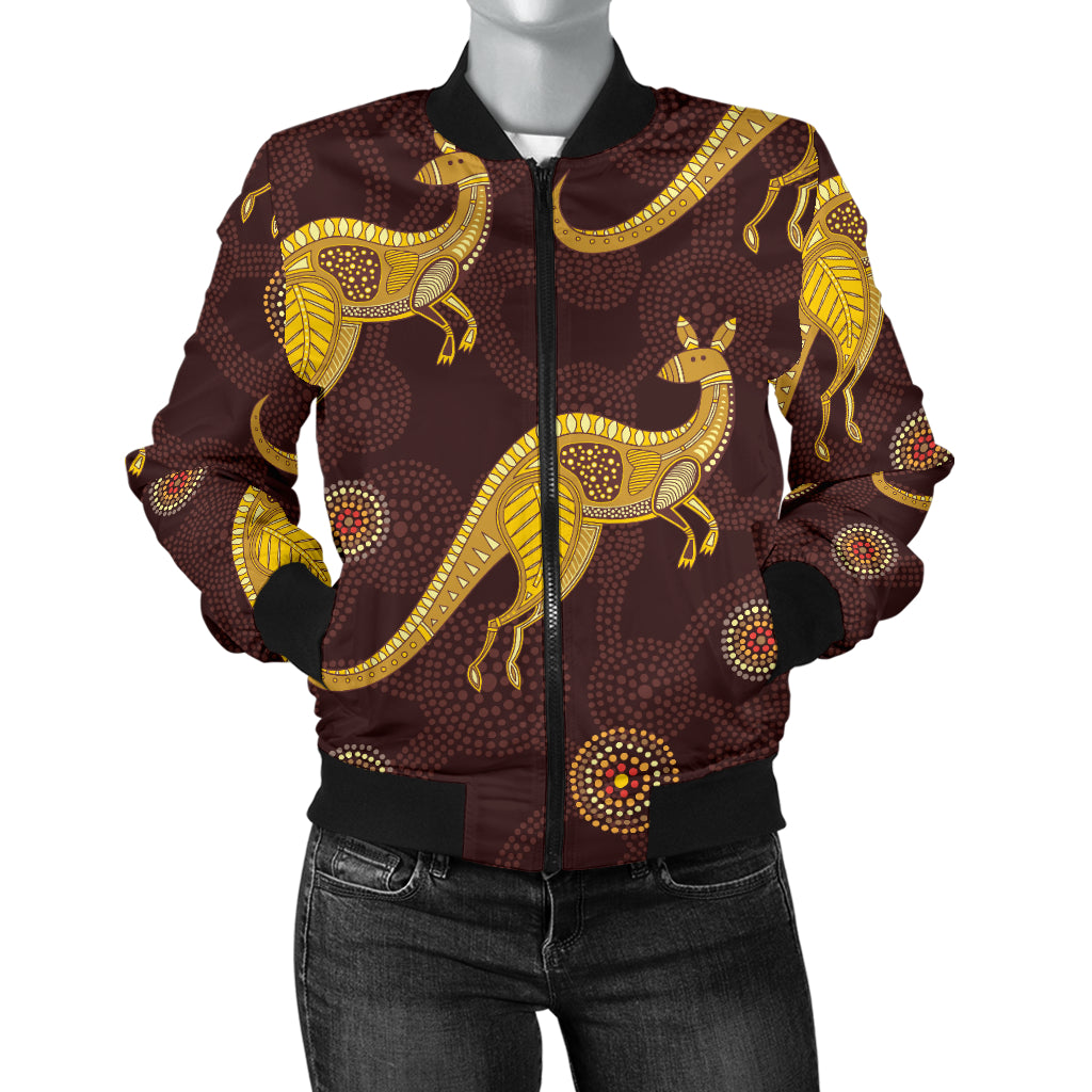 Kangaroos Aboriginal Pattern Print Design 08 Women's Bomber Jacket