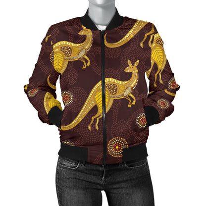 Kangaroos Aboriginal Pattern Print Design 08 Women's Bomber Jacket