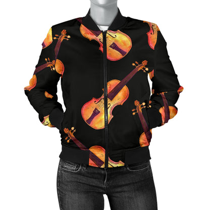 Violin Pattern Print Design 04 Women's Bomber Jacket
