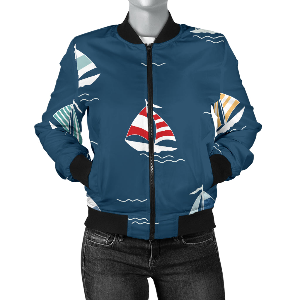 Sailing Ships Pattern Print Design A02 Women's Bomber Jacket
