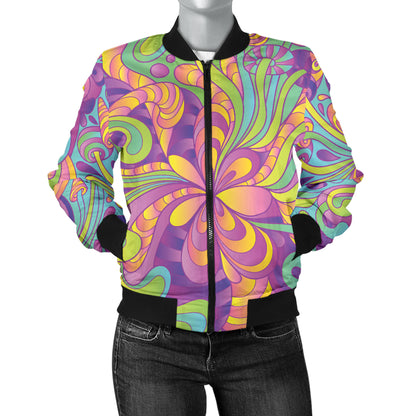 Psychedelic Mushroom Pattern Print Design A05 Women's Bomber Jacket