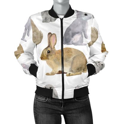 Rabbit Pattern Print Design 02 Women's Bomber Jacket