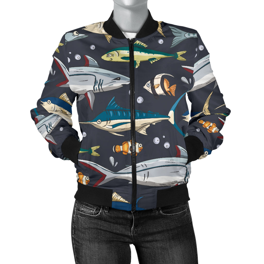 Swordfish Pattern Print Design 04 Women's Bomber Jacket