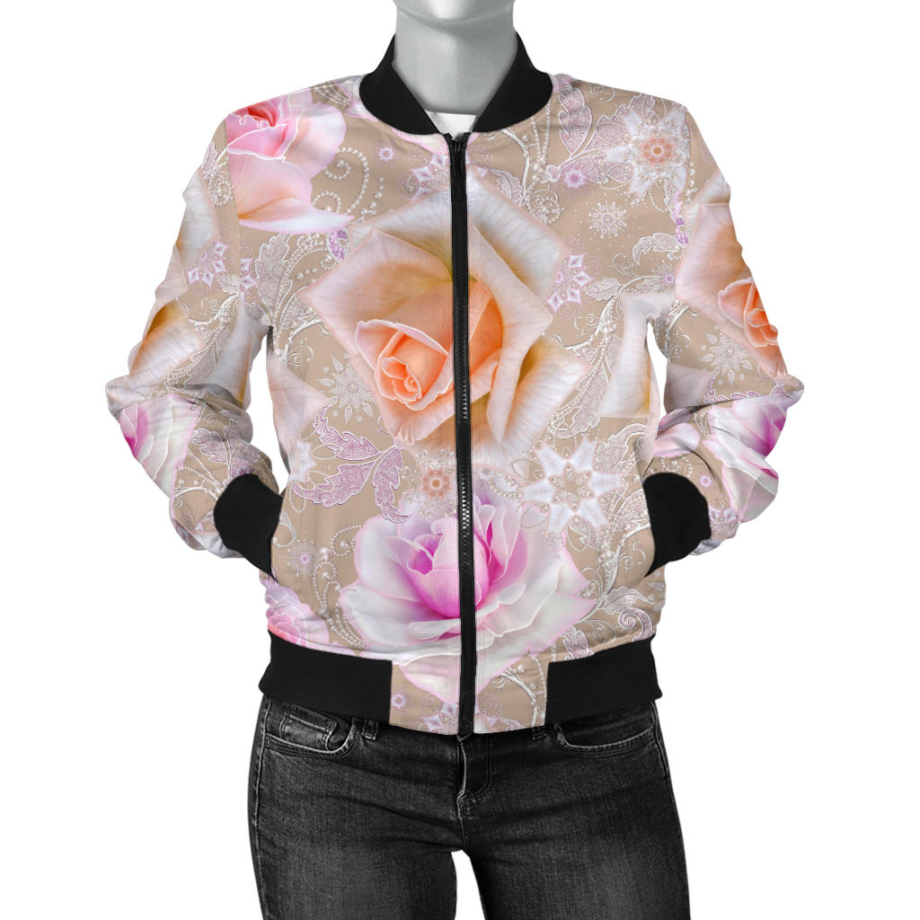 Rose Pattern Print Design RO011 Women Bomber Jacket