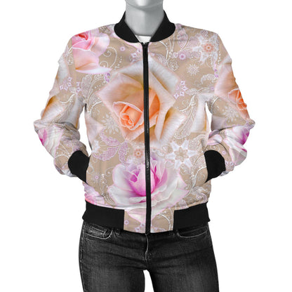 Rose Pattern Print Design RO011 Women Bomber Jacket