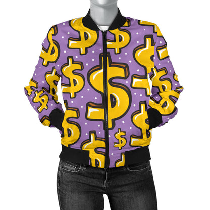 Dollar Pattern Print Design DO01 Women Bomber Jacket