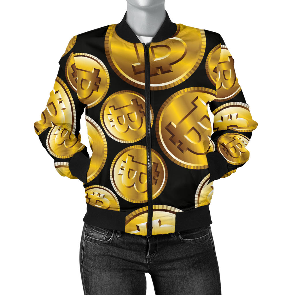 Bitcoin Pattern Print Design DO05 Women Bomber Jacket