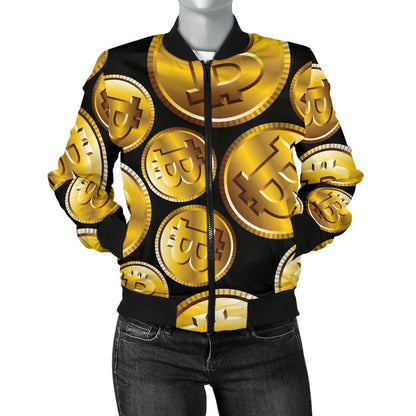 Bitcoin Pattern Print Design DO05 Women Bomber Jacket