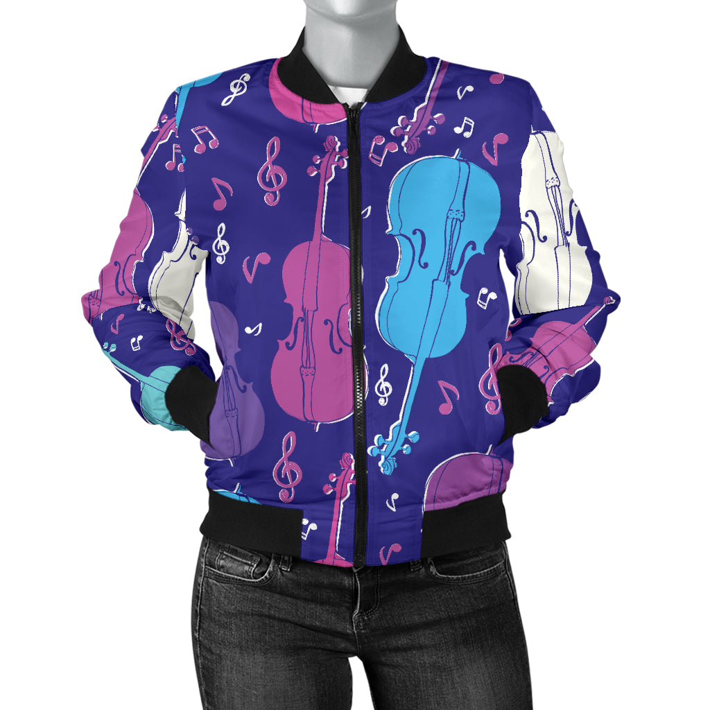 Cello Pattern Print Design 01 Women's Bomber Jacket