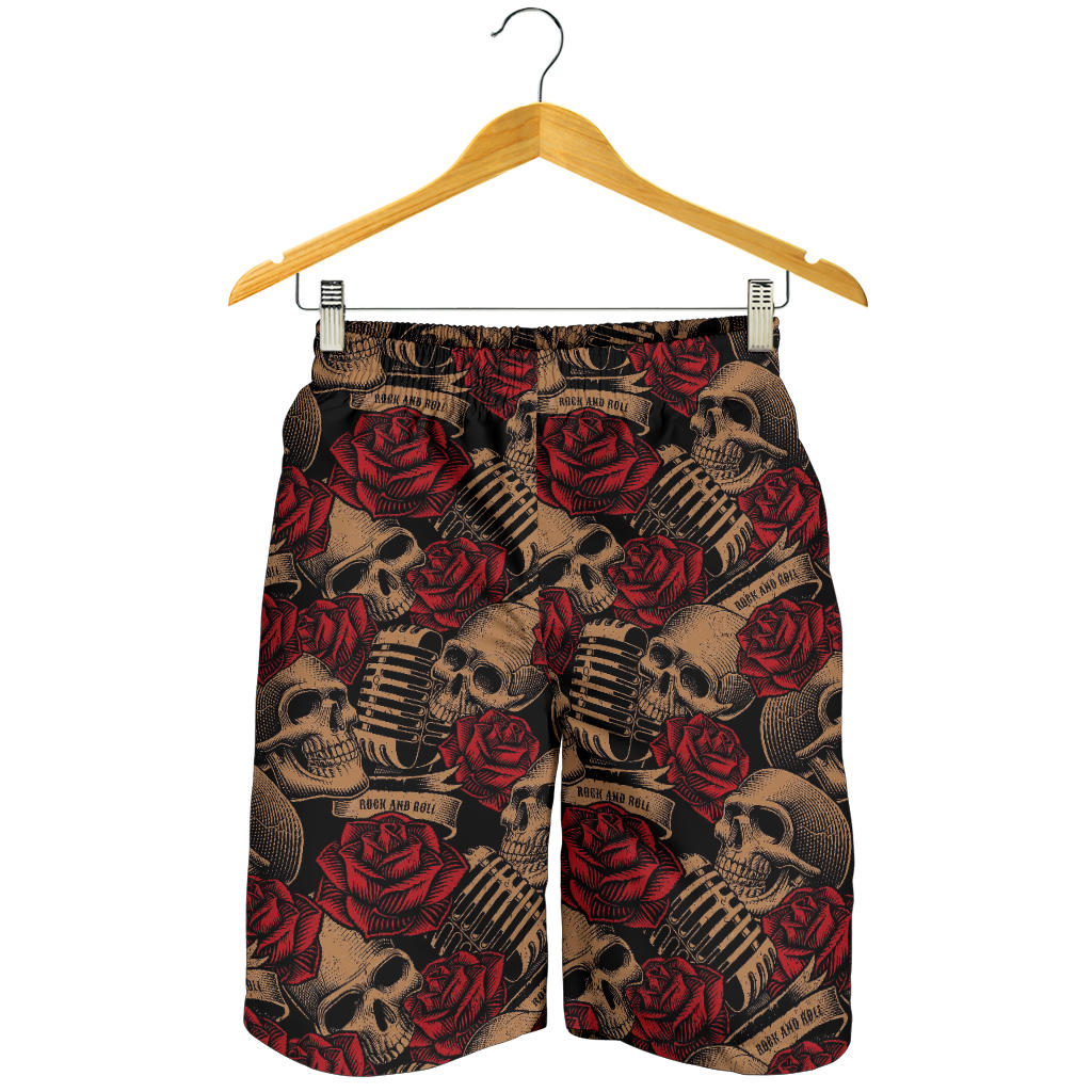 Microphone Skull Rose Pattern Print Design 02 Mens Shorts