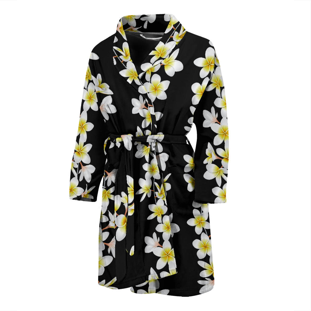 White Plumeria Pattern Print Design PM08 Men Bathrobe