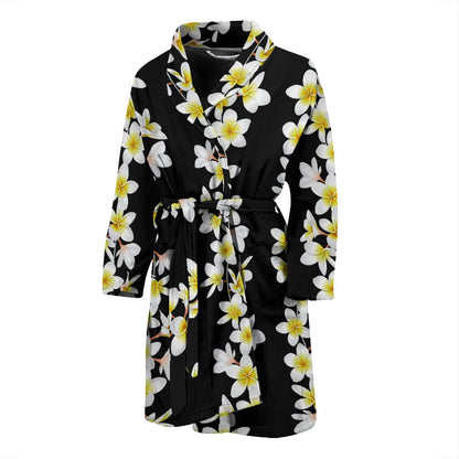 White Plumeria Pattern Print Design PM08 Men Bathrobe
