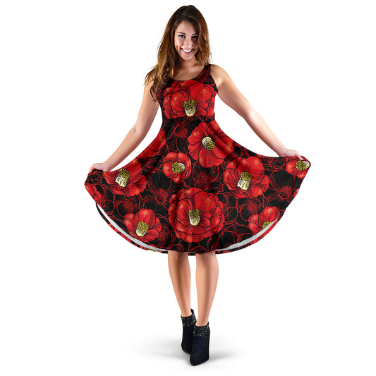 Camellia Pattern Print Design CM06 Midi Dress