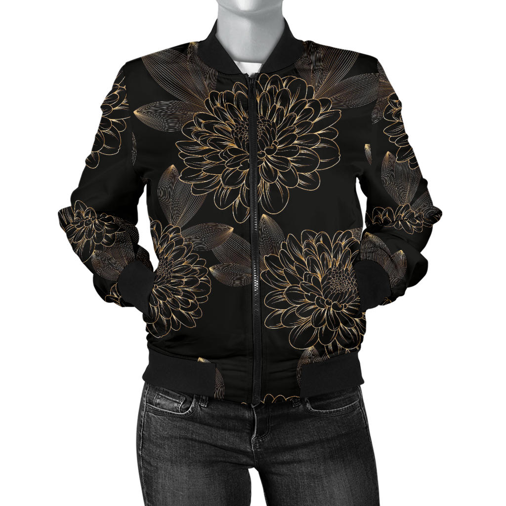 Dahlia Pattern Print Design DH04 Women Bomber Jacket