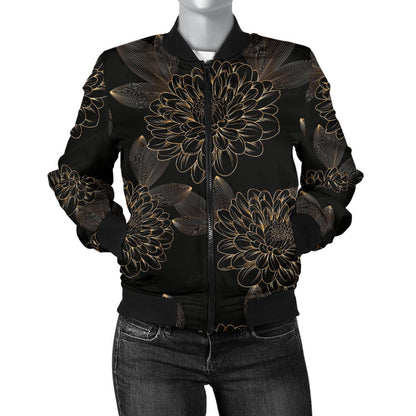 Dahlia Pattern Print Design DH04 Women Bomber Jacket