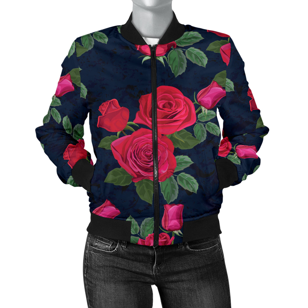 Rose Pattern Print Design A04 Women's Bomber Jacket