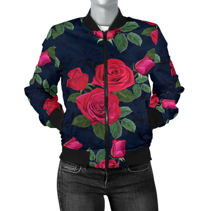 Rose Pattern Print Design A04 Women's Bomber Jacket