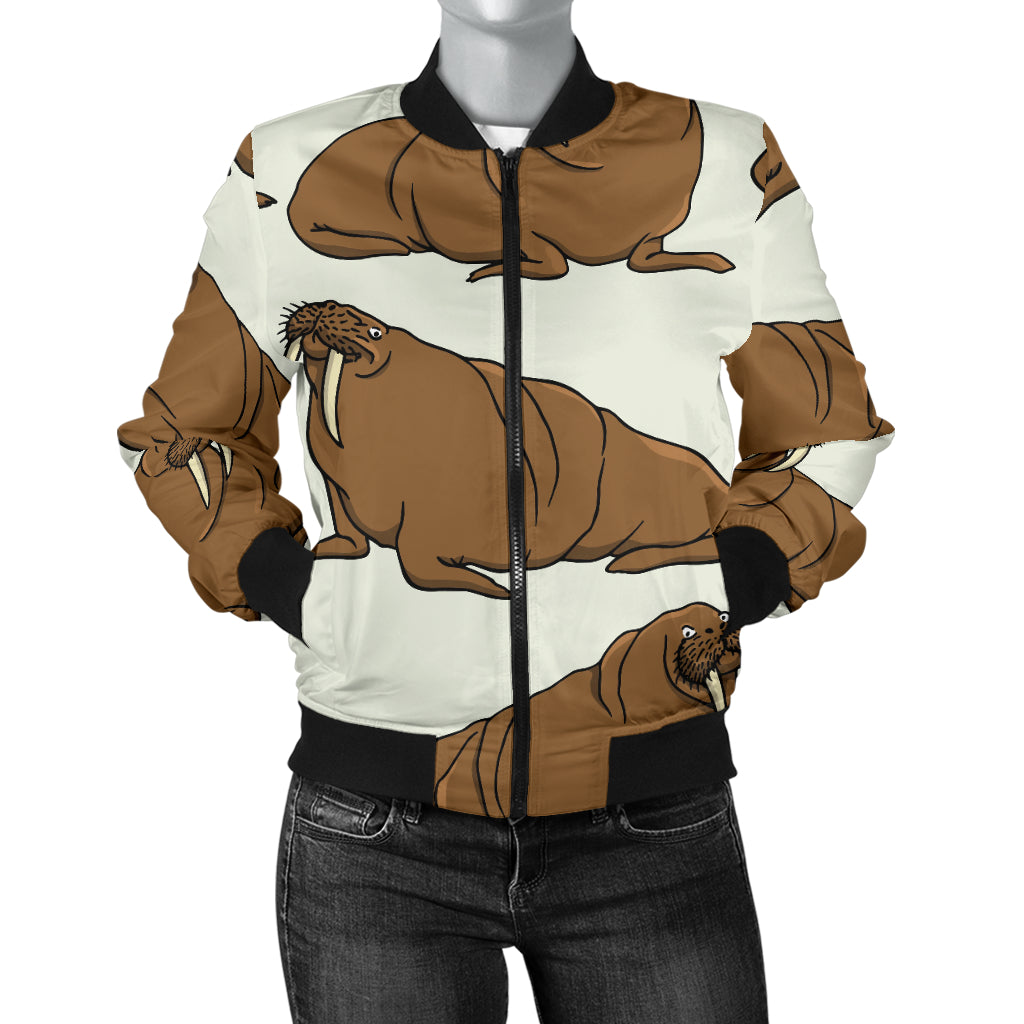 Walrus Pattern Print Design 03 Women's Bomber Jacket