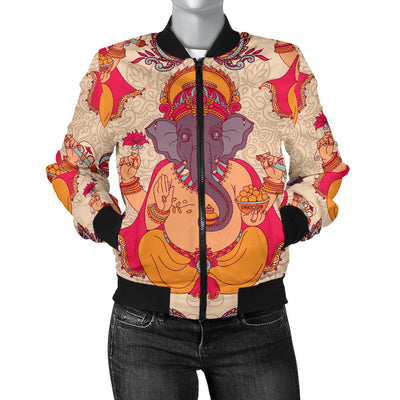 Ganesha Indian Pattern Print Design 02 Women's Bomber Jacket