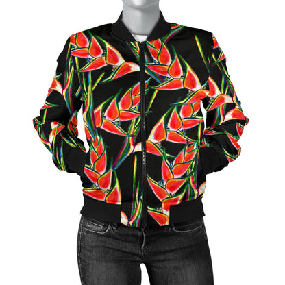 Heliconia Pattern Print Design HL010 Women Bomber Jacket