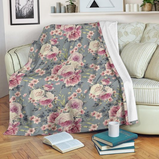 Peony Pattern Print Design PE05 Fleece Blanket
