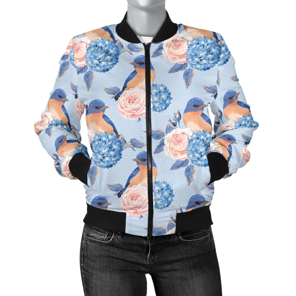 Bluebird Pattern Print Design 01 Women's Bomber Jacket