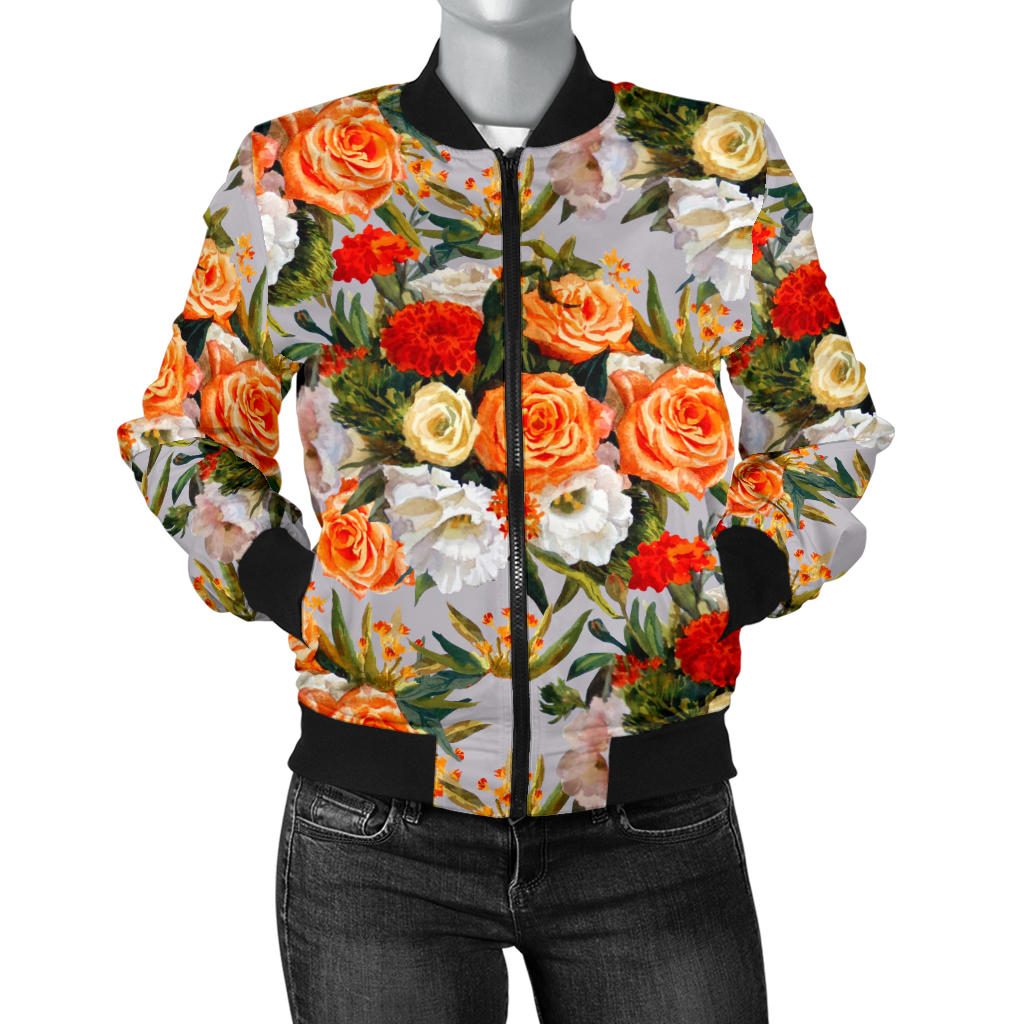 Lisianthus Pattern Print Design LT04 Women Bomber Jacket