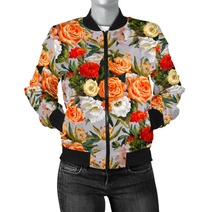 Lisianthus Pattern Print Design LT04 Women Bomber Jacket
