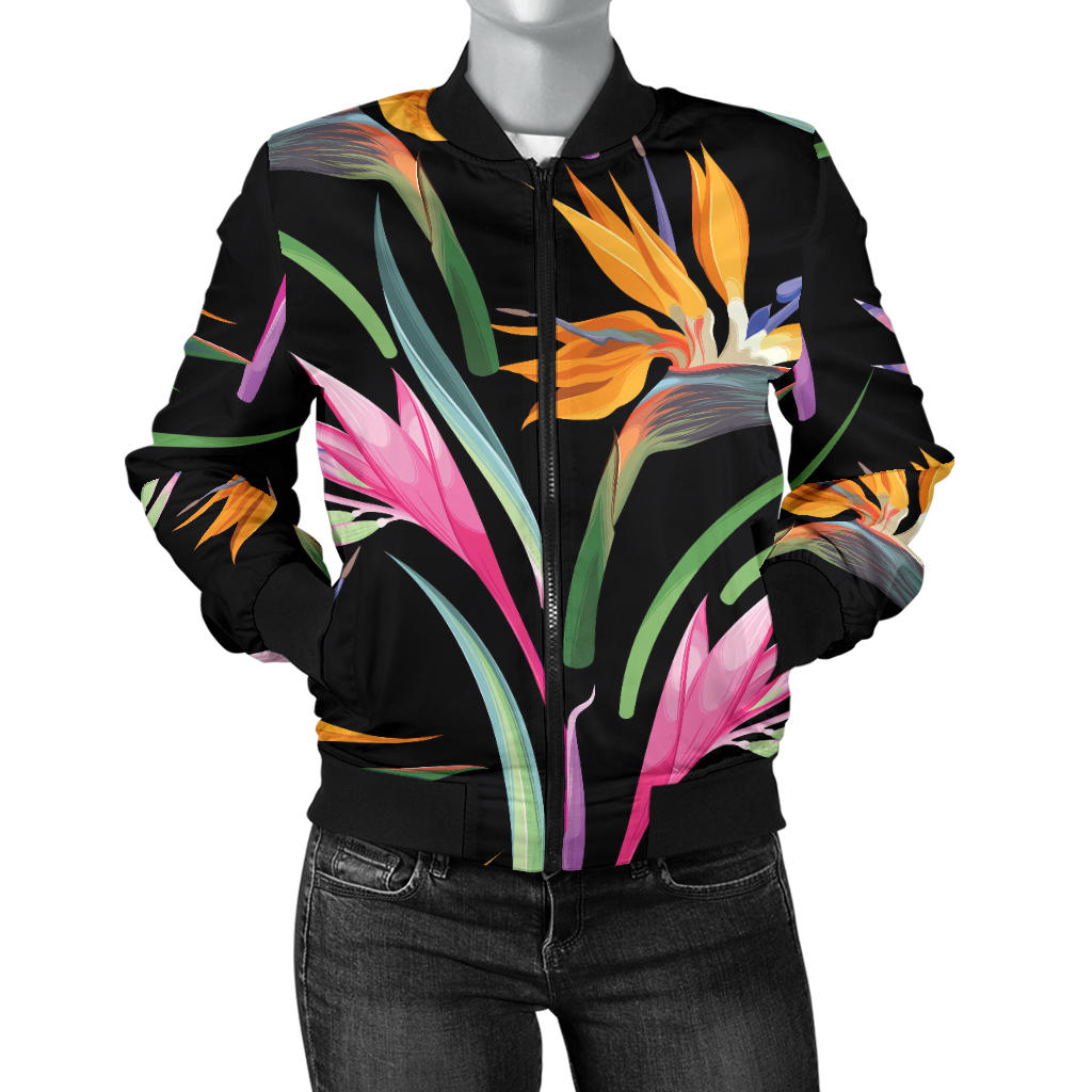 Tropical Flower Pattern Print Design TF017 Women Bomber Jacket