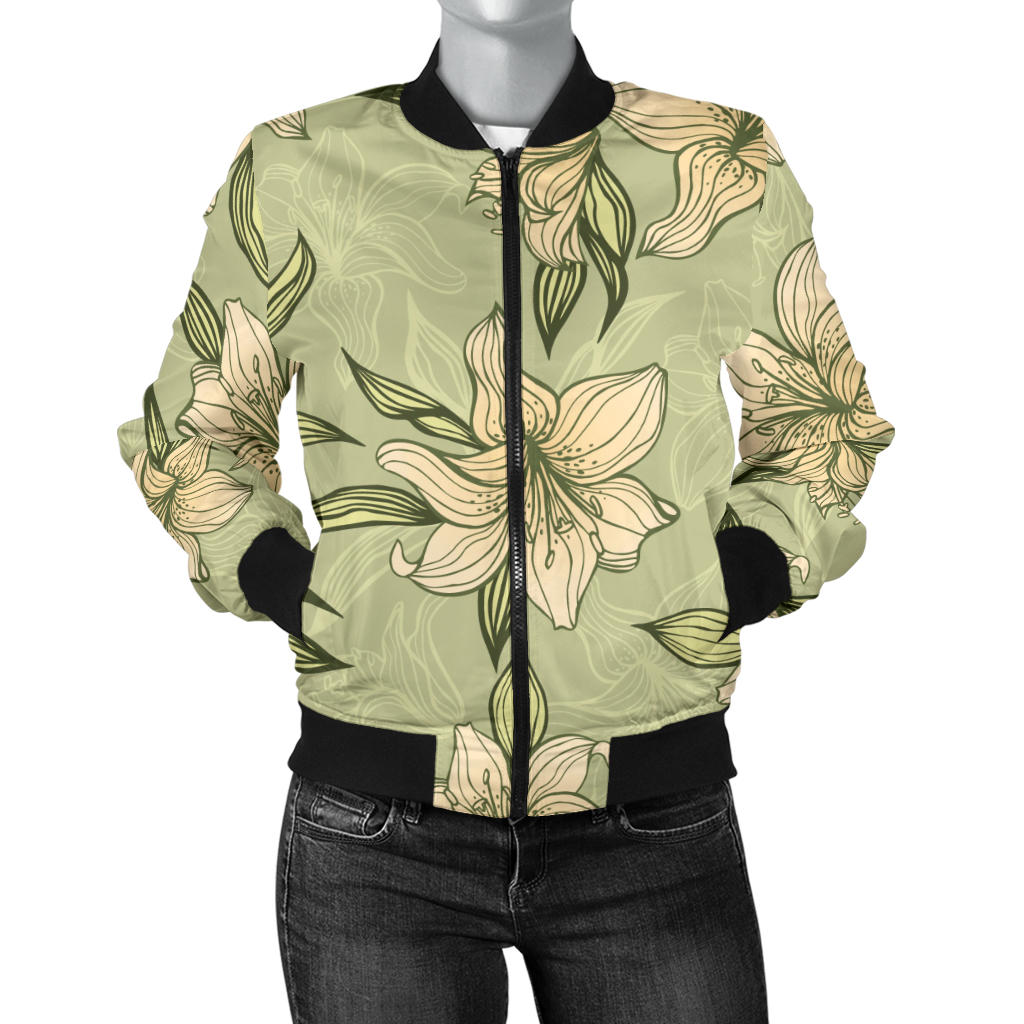 Lily Pattern Print Design LY06 Women Bomber Jacket