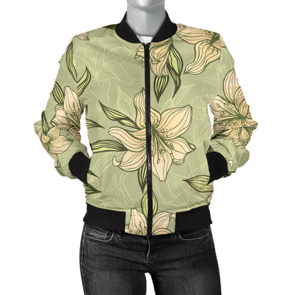 Lily Pattern Print Design LY06 Women Bomber Jacket