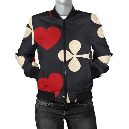 Poker Cards Pattern Print Design A02 Women's Bomber Jacket