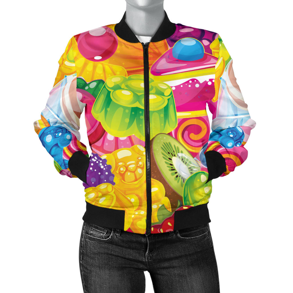 Candy Pattern Print Design CA01 Women Bomber Jacket