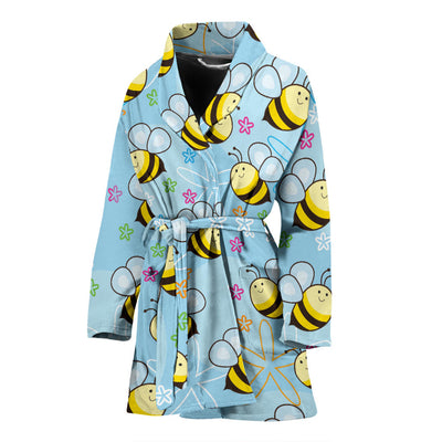 Bee Pattern Print Design BEE03 Women Bathrobe