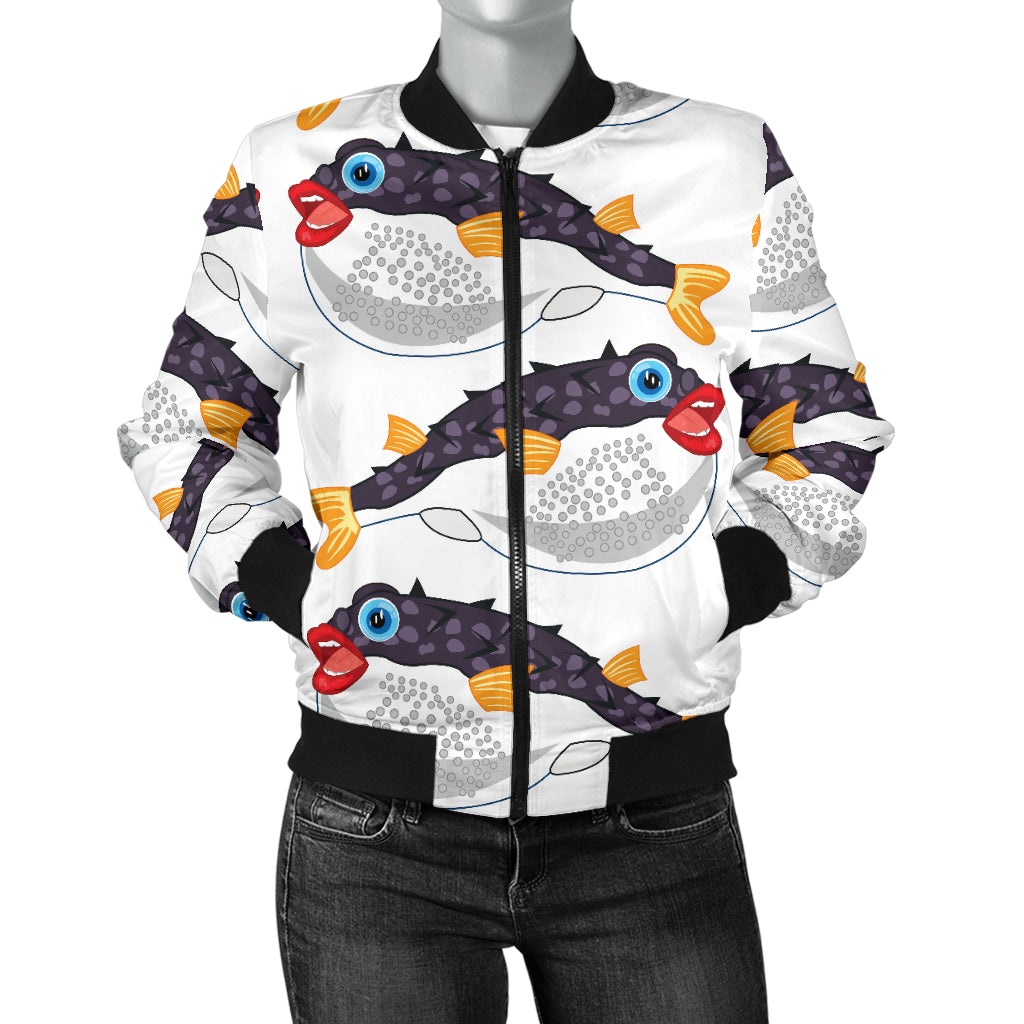 Fugu Pattern Print Design 03 Women's Bomber Jacket