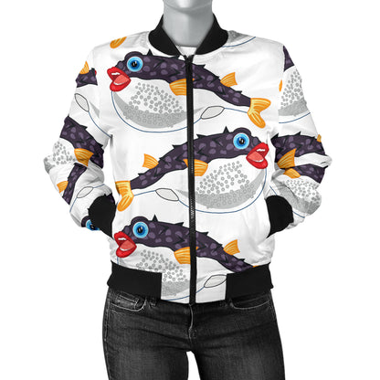 Fugu Pattern Print Design 03 Women's Bomber Jacket