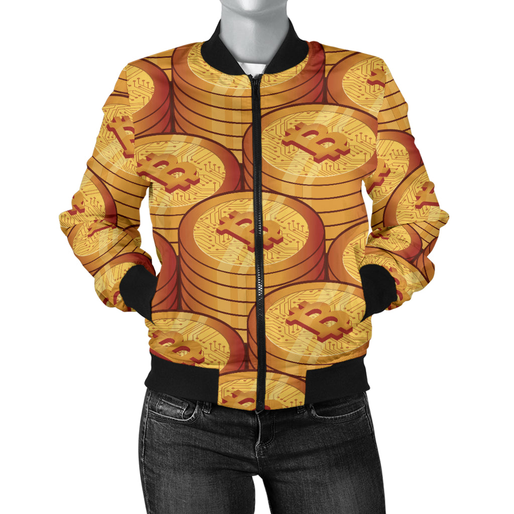 Bitcoin Pattern Print Design 02 Women's Bomber Jacket